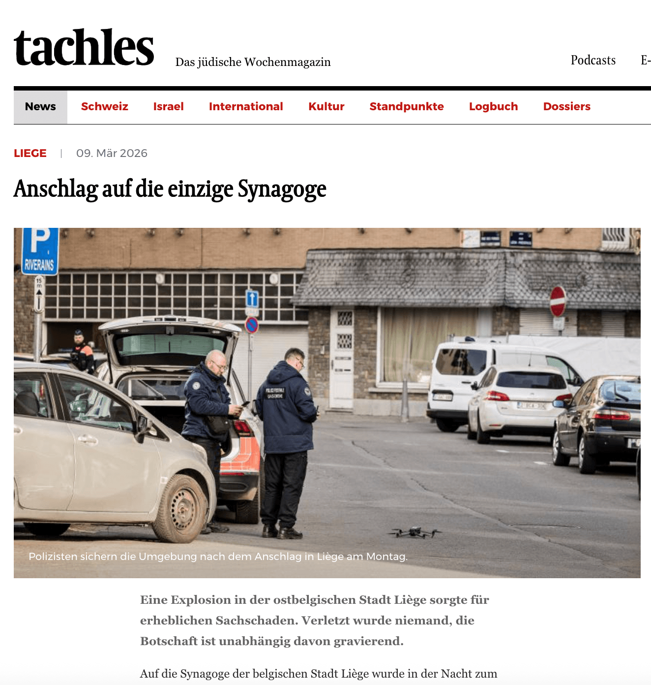 Tachles (Suisse) - Attaque contre la Synagogue de Liège